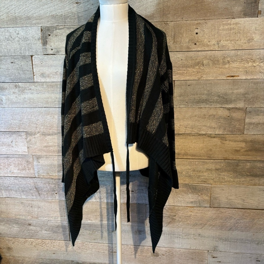 Calvin Klein women's black and gold striped open cardigan sweater in size  small